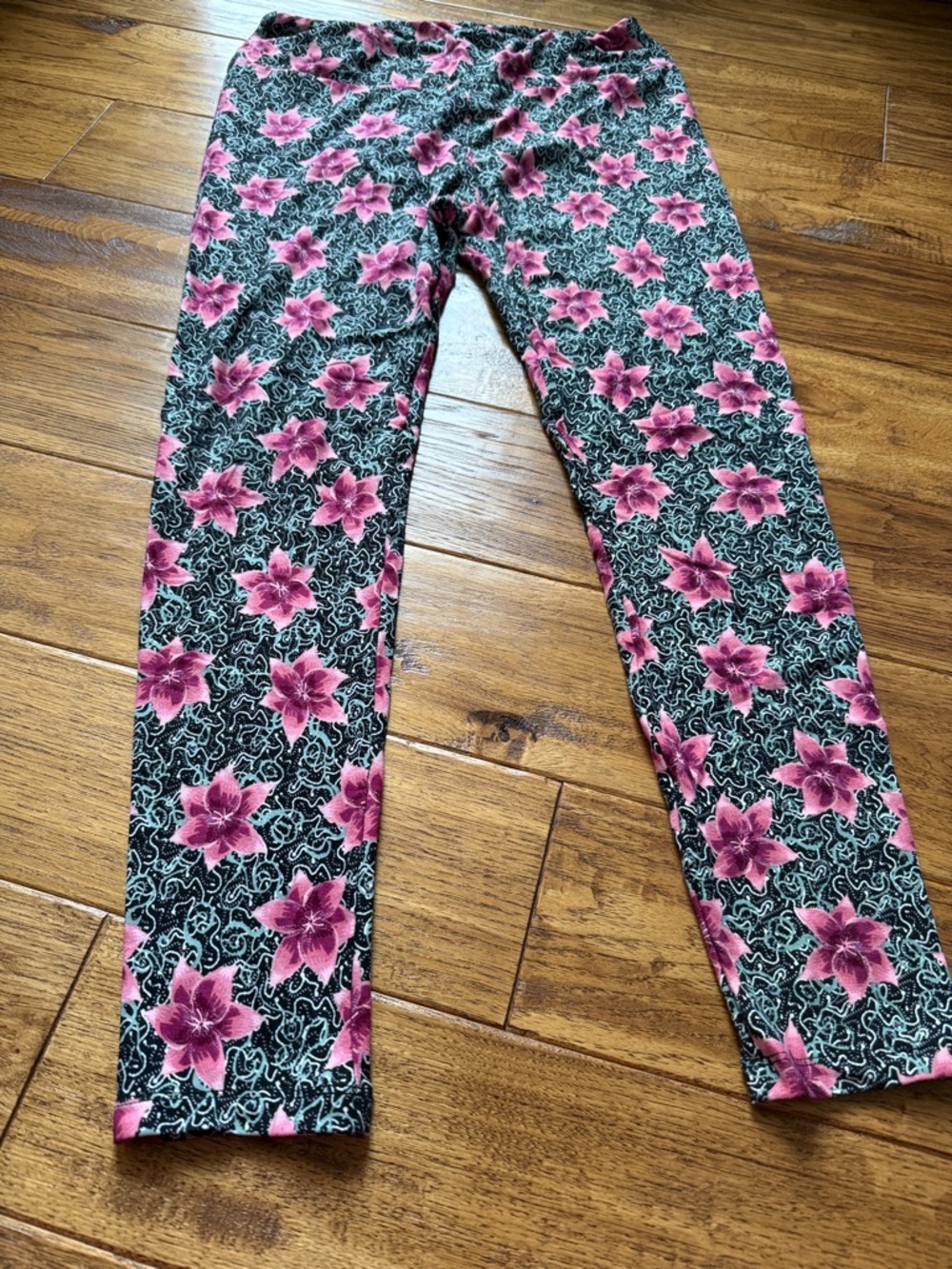 LuLaRoe Black Leggings with Pink Floral Print